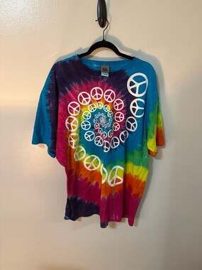 Liquid Blue Peace Sign Concentric Spiral Tie Dye Graphic T-Shirt XL